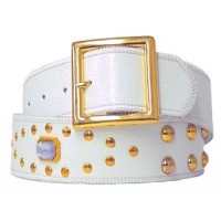 Belt - Jeweled Studded Belt  - White Color - BLT-CB17925WT