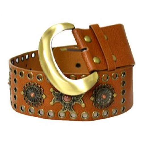 Belt - Metal & Jeweled Disc  Belt - Brown Color - BLT-TO40016BR