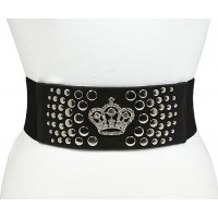 Belt - Studded Crown Elastic Belt - Black Color - BLT-TO40317B