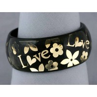 Bangle - Acrylic Bangle w/Loves &Flowers Bracelets - Black - BR-OB00182BLK