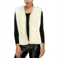 Women Sleeveless Faux Fox Fur Vest - Ivory