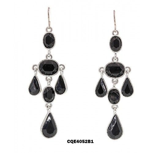 Crystal Tear Drop Earrings  - Black - ER-CQE4052B1