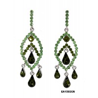 Crystal Big Leaf w/ Tear Drops Earrings - Green - ER-EA1392GN