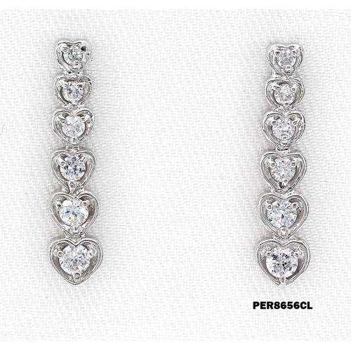 Earrings - 925 Sterling Silver w/ CZ - 6-Heart - ER-PER8656CL