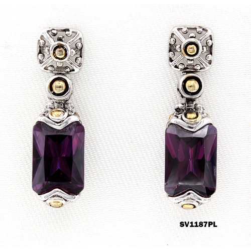 925 Sterling Silver Earrings w/ CZ - Purple - ER-SV1187/PL
