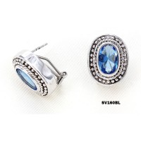 925 Sterling Silver Earrings w/ CZ - Blue - ER-SV160BL
