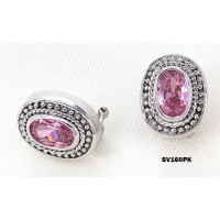 925 Sterling Silver Earrings w/ CZ - Pink  -  ER-SV160PK