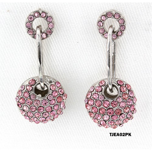 Crystal Circle Earrings - Pink - ER-TJEA02PK
