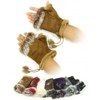 Gloves - Fingerless Suede-Like w/ Fur Trim - GL-G2104