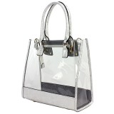 2-in-1 Clear PVC Tote Bag w/ Croc Embossed Trim - White - BG-CL471WT