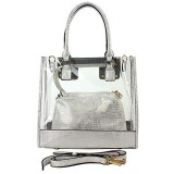 2-in-1 Clear PVC Tote Bag w/ Croc Embossed Trim - White - BG-CL471WT