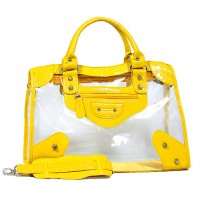 Clear PVC Tote Bag w/ Croc Embossed Patent Leather-like Trim - Mustard - BG-CLR001MUS