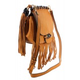 Messenger Bag w/ Genuine Leather Fringes - Tan - BG-A43810TN