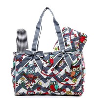 Quilted Cotton Diaper Bag - Owl & Chevron Printed - Grey - BG-OW603GY