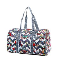 Quilted Cotton Duffel Bags - Owl & Chevron Printed - Grey - BG-OW703GY