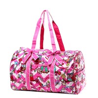 Quilted Cotton Duffel Bags - Owl & Chevron Printed - Pink - BG-OW703PK
