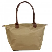 Nylon Small Shopping Tote w/ Leather Like Handles - Taupe - BG-HD1361TP