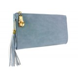 Clutch/ Shoulder Bag - Accent With Tassel - Blue