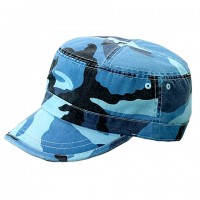 Military Cap - Enzyme Washed Cotton Twill - Blue / CAMO - HT-9028BL-CAMO