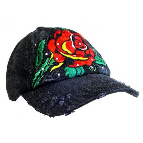 Embroidery Tattoo Cap - Rose (Washed Cotton) - Black - HT-BSR100BK