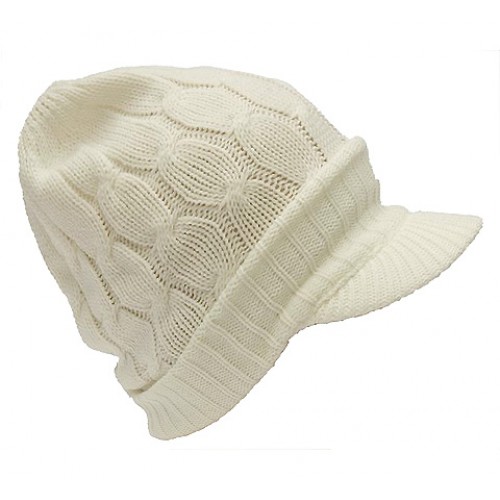 Cap - Cable Knit Visor Beanie Hats - White Color -HT-9874WT