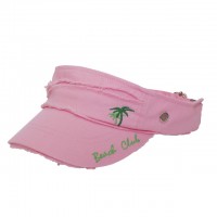 Visor - Cotton Will W/Frayed Design and Embroidery Pam Tree - Pink Color - HT-4067PK
