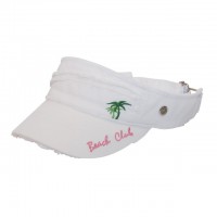 Visor - Cotton Will W/Frayed Design and Embroidery Pam Tree - White Color - HT-4067WT