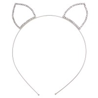 Headband: Clear Beaded Kitty Ears Rhinestones Headband