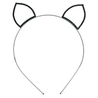 Headband: Black Beaded Kitty Ears Rhinestones Headband