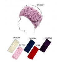 Headwraps / Neck Warmer : Crochet w/ Flower - Black Color - HB-0118HH