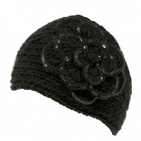 Headwraps / Neck Warmer : Crochet w/ Sequined Trim - Black Color - HB-35-BK