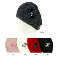 Headwraps / Neck Warmer : Crochet Double Bows w/ Acrylic Bead - Black Color - HB-ANGEL302