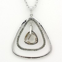 Geometry Necklaces - Dual Open Triangle w/ Dangling Crystal - Black 14"