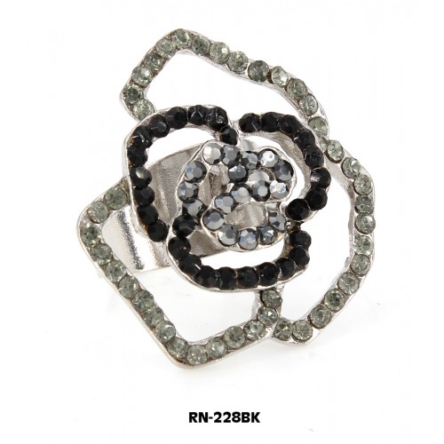 Austrian Crystal Rose Flower Ring  - Black Color - RN-228BK