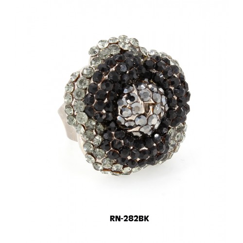 Austrian Crystal Flower Ring  - Black Color - RN-282BK