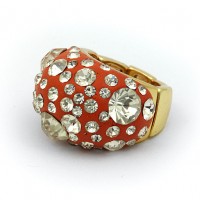Finger Rings, Paved Rhinestones, Stretchable - Gold / Brown - RN-KR13BR