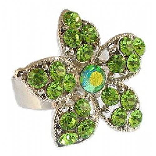 Austrian Crystal Flower Ring  - Green Color - RN-R6016GN
