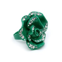 Finger Floral Rings - Adjustable, Flower w/Rhinestones - Green Color - RN-R965BLZ