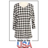 Merrow Top with 3/4 Sleeve, Houndstooth Print – Black & White - ATP-MT9504