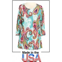 Merrow Top with 3/4 Sleeve, Paisley Print – Turquoise & Pink color - ATP-MT9505