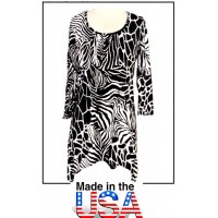 Tunics Tops with 3/4 Sleeves, Zebra/Giraffe Print – Black & White