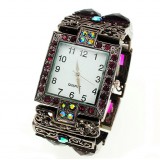 Bracelet Watch - Rhinestones w/ Multi Beaded Stretchable Bracelet - Purple - WT-KH11486PL