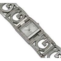 Lady Watch - Rhinestone G Metal Bracelet - Silver - WT-L80555SV