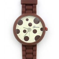 Lady Watch - Slicone Band w/ Polka Dots Dial - Brown -WT-MN8038P-BN